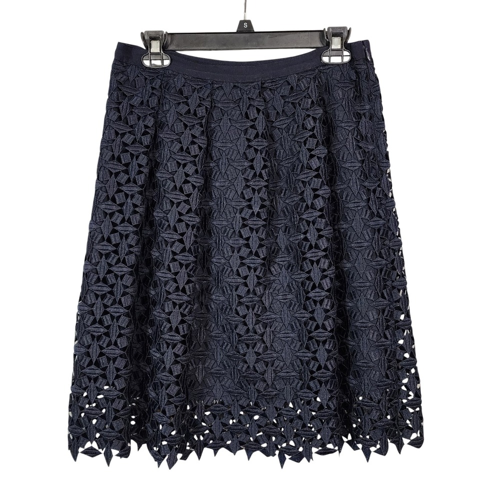 ANN TAYLOR Size 6P Navy Crochet Lace Side Zip Versatile Knee Length A-Line Skirt